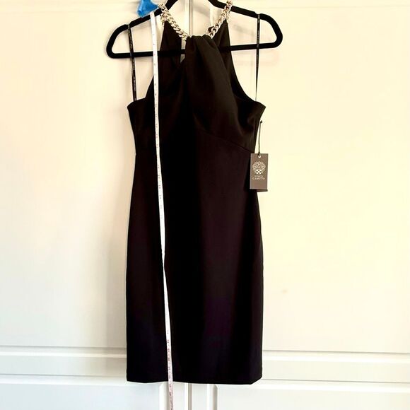 NWT Vince Camuto gold color chain halter neck mini cocktail dress in black Size - Picture 10 of 16